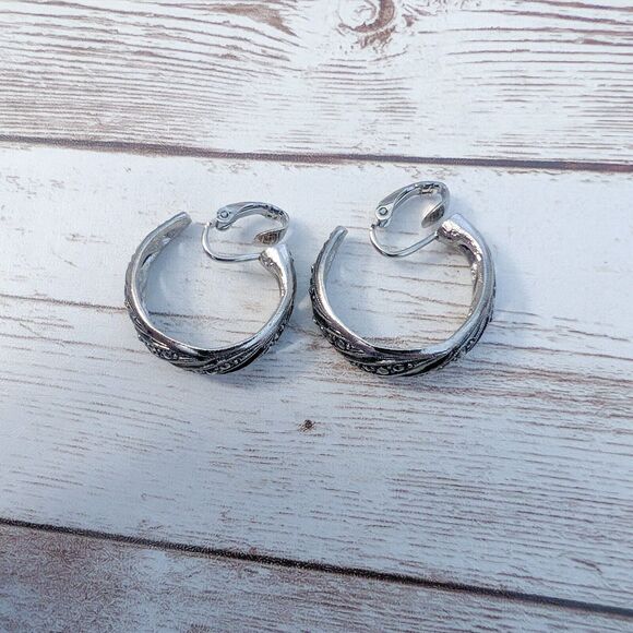 Vintage Clip On Earrings - Ornate Statement Hoops - Picture 4 of 9